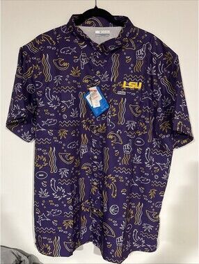 Columbia LSU Tigers Super Slack Omni-Wick Button-Up Shirt Men’s Sz XL New Purple